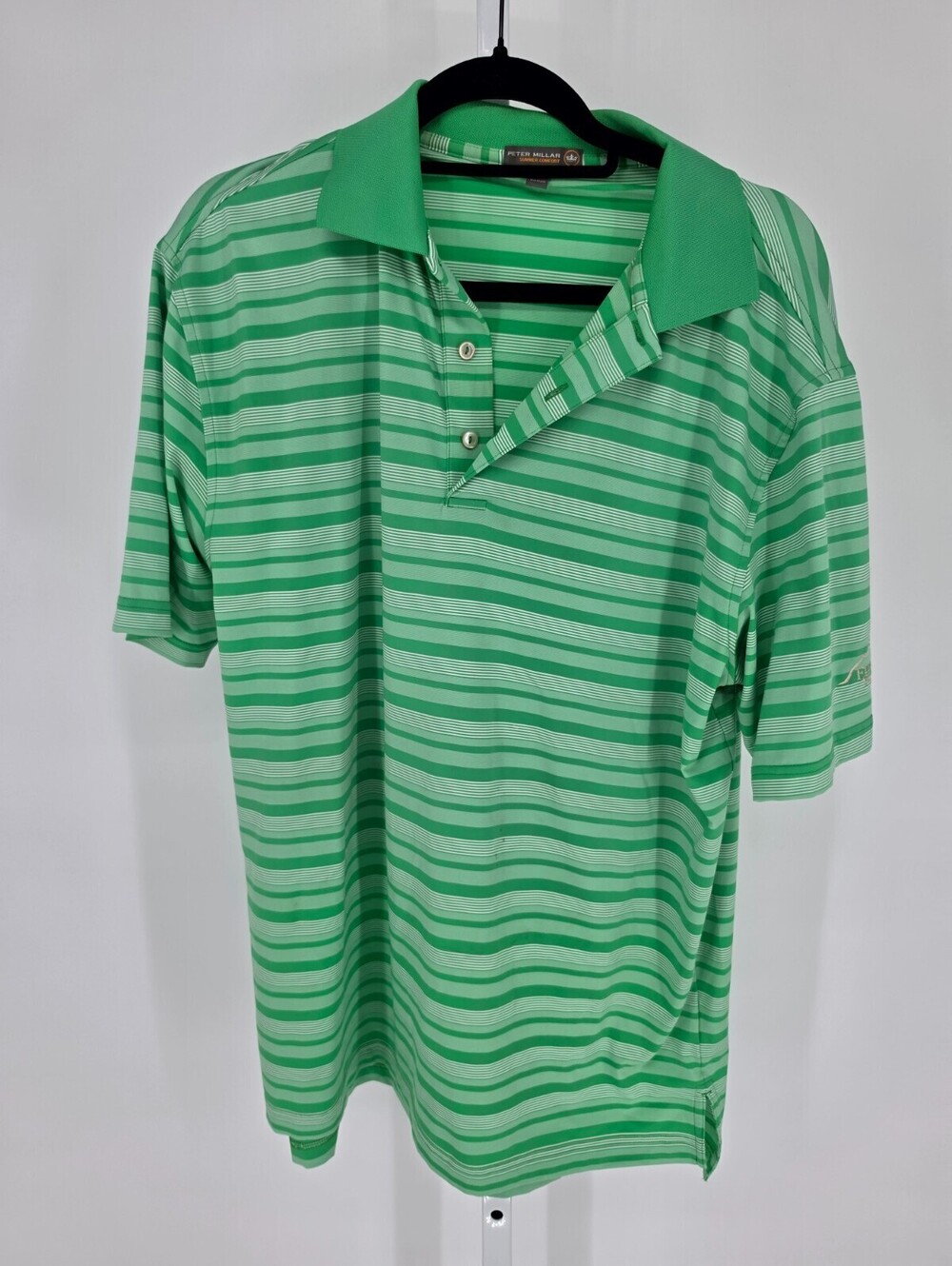 Peter Millar Summer Comfort Mens Sz M Short Sleeve Polo Shirt Green Striped